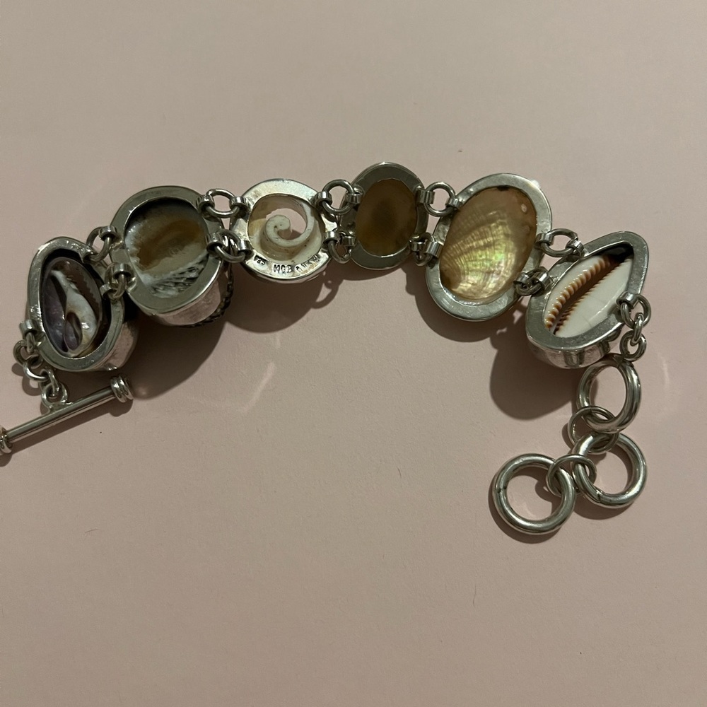 Sterling Silver Heavy Multi-Shell Link Toggle Bra… - image 3